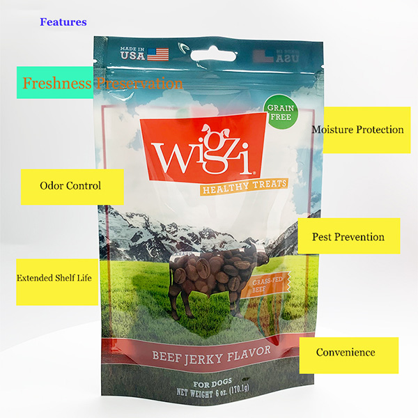 pet treats packaging stand up pouch with zip window